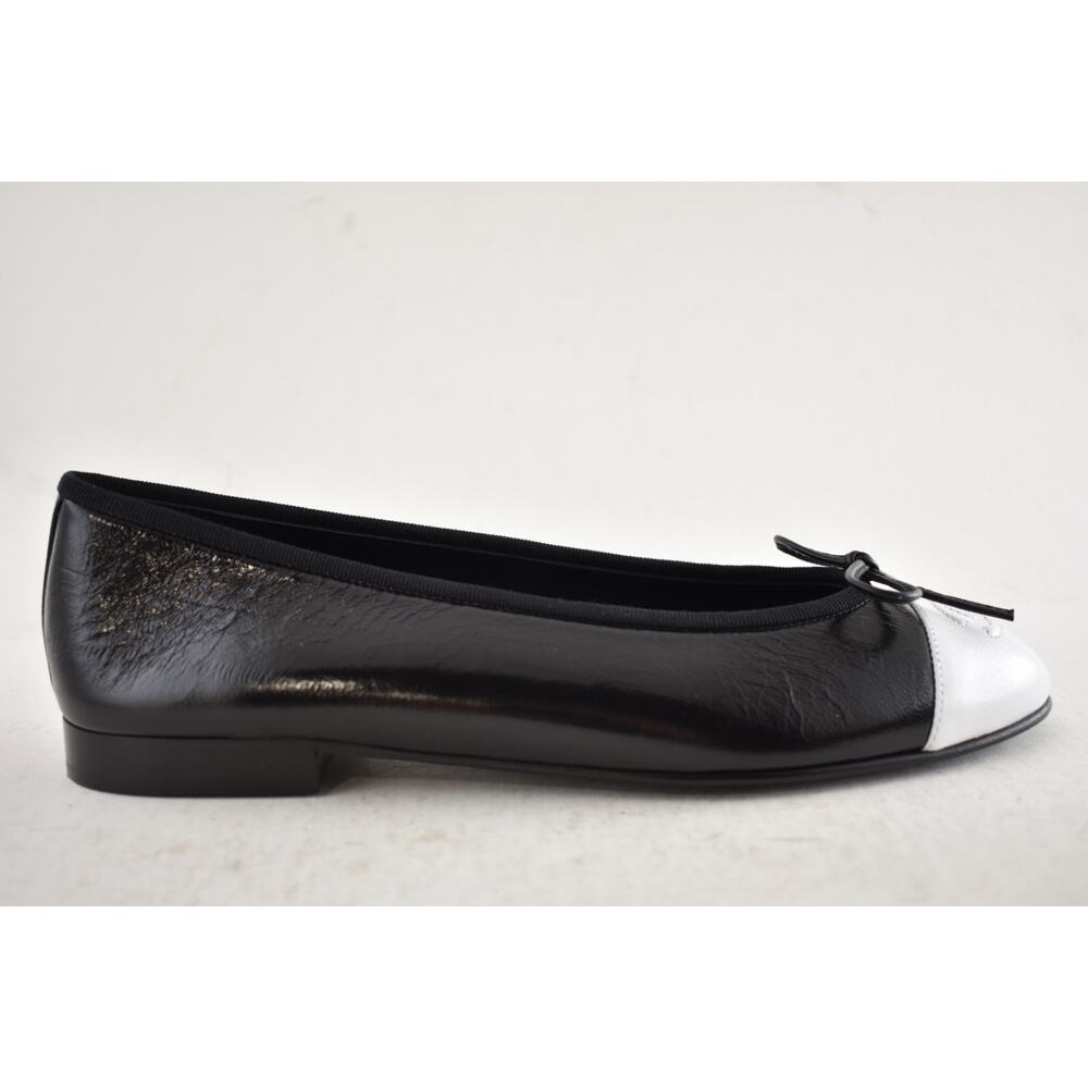 Chanel 26S Black White Crumpled Shiny Lambskin CC Bow Ballet Ballerina Flat 36 - Picture 3 of 16